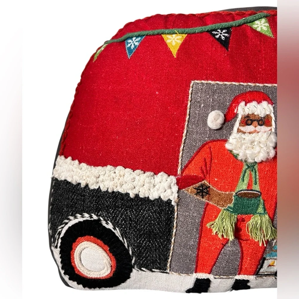 World Market Santa Red Throw Pillow Lumberjack Santa Camper 12